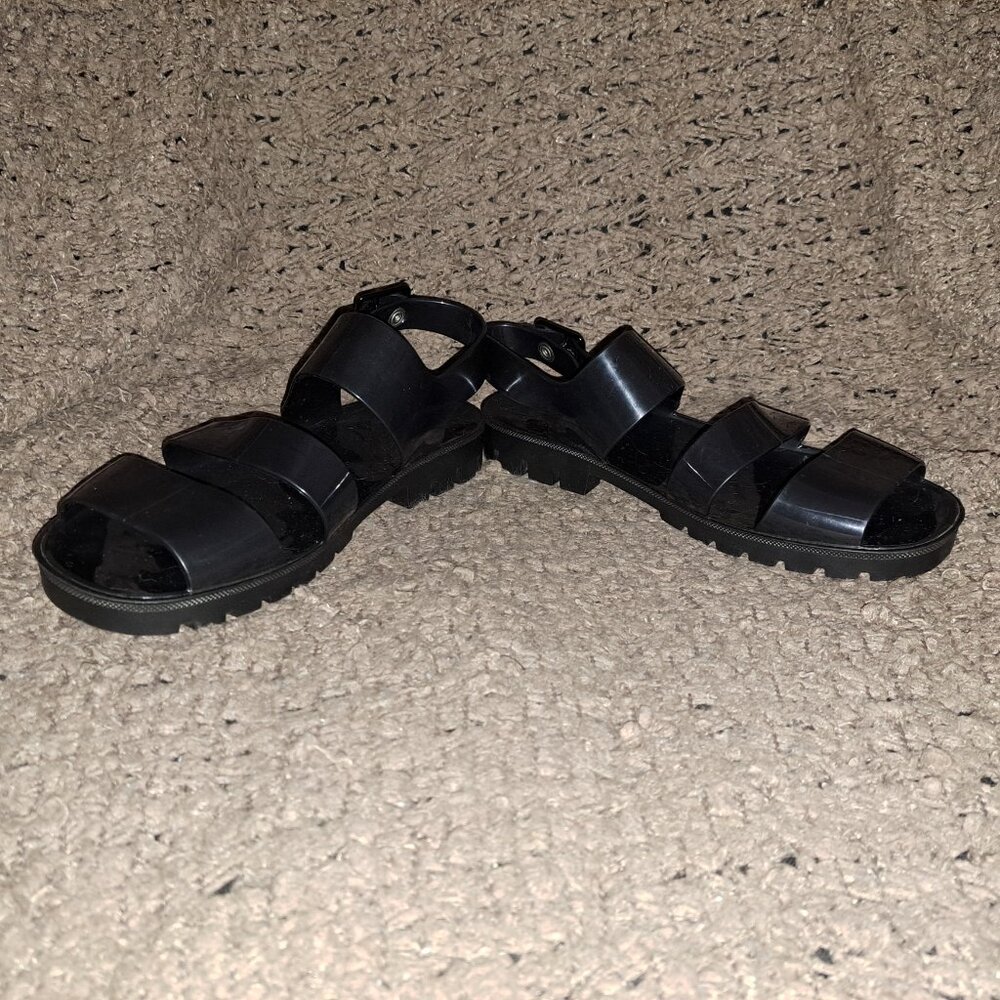 Y2K Vintage JUJU Jelly Shoe-Ankle Strap-Black Jelly-Chunky Heel-Sz 7UK/8US-NM - Picture 4 of 8